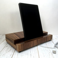 Walnut iPad stand, iPhone stand, multi phone charging stand, iphone dock, docking station, iPad dock, ipad mini, custom MADE TO ORDER.  H25