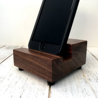 Walnut iPhone stand, charging stand, single phone stand, iPhone X dock, iPhone 7, iPhone plus, mobile phone stand, gift for tech lover. Q23