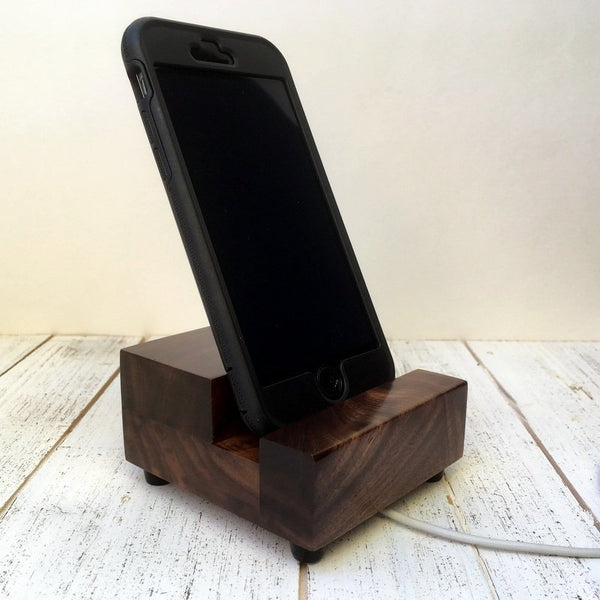 Walnut iPhone charging stand, wood iphone dock, iphone 7 stand, iphone 6s plus, cell phone stand, wooden phone holder, tech lover gift. U23