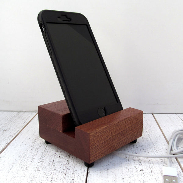 iPhone stand, simple phone dock, universal phone charger, mahogany wood iPhone dock, cell phone stand, iPhone X, iPhone 8, iPhone 7. Y14