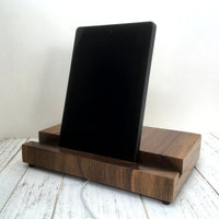 Walnut iPad stand, iPhone stand, multi phone charging stand, iphone dock, docking station, iPad dock, ipad mini, custom MADE TO ORDER.  H25