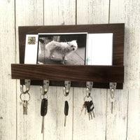 Pure Walnut entryway organizer, walnut mail and key holder, wall key rack, key hanger, key storage, leash hanger, wooden mail organizer. O24