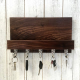 Pure Walnut entryway organizer, walnut mail and key holder, wall key rack, key hanger, key storage, leash hanger, wooden mail organizer. O24