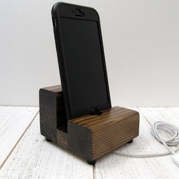 Single iPhone stand, cell phone stand, charging stand, docking station, charging station, wood phone stand, handmade, tech lover gift.  X7