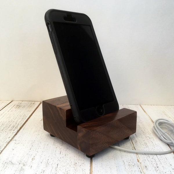 Walnut phone stand, iPhone stand, simple phone stand, iPhone X dock, iPhone 7, iPhone plus, mobile phone stand, gift for tech lover. H24