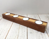 Centerpiece tealight holder, candle holder, tea light modern candle holder, mahogany walnut mixed wood holder, long candle holder, gift. P24