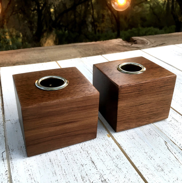 Taper candle holder set, Pure walnut wood, Christmas table decor, dinner candles, cube candle holder, modern decor, minimalist decor.  T24