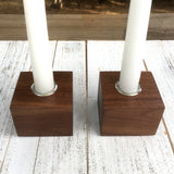 Pure walnut wood taper candle holder set, cube candle holder, Christmas table decor, set of two dinner candle holder, modern decor.  S24