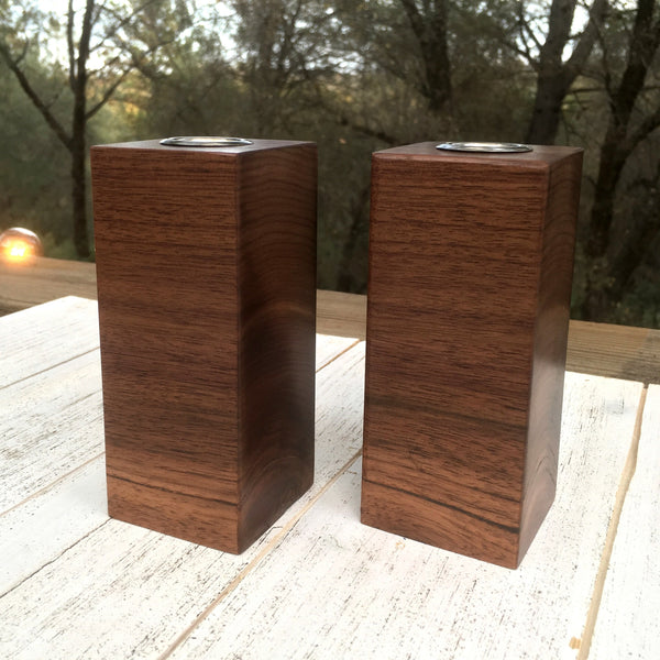 Walnut Taper candle holder, dinner candle holder set, table decor, block candle holder, set of two candle holders, pure walnut wood. R24