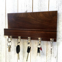 Pure Walnut entryway organizer, walnut mail and key holder, wall key rack, key hanger, key storage, leash hanger, wooden mail organizer. M24