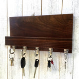 Pure Walnut entryway organizer, walnut mail and key holder, wall key rack, key hanger, key storage, leash hanger, wooden mail organizer. M24