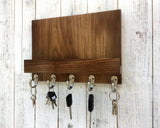 Pure Walnut entryway organizer, walnut mail and key holder, wall key rack, key hanger, key storage, leash hanger, wooden mail organizer. C25