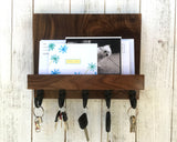 Pure walnut entryway organizer, Modern mail and key holder, wall key rack, key hanger, key storage, leash hanger, housewarming gift. D25