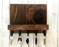 Pure walnut entryway organizer, Modern mail and key holder, wall key rack, key hanger, key storage, leash hanger, housewarming gift. D25