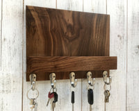 Modern entryway organizer, walnut mail and key holder, wall key rack, key hanger, key storage, leash hanger, wooden mail organizer. E25