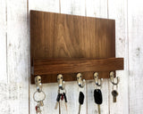 Pure Walnut entryway organizer, walnut mail and key holder, wall key rack, key hanger, key storage, leash hanger, wooden mail organizer. C25