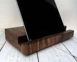 Walnut iPad charging stand, iPhone stand, wood iPad stand, tablet stand, iphone dock, modern cell phone stand, iPad Pro, iPad Air.  W24