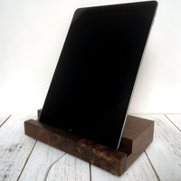 Walnut iPad stand, iPad Pro, iPhone stand, tablet stand, charging stand, docking station, iphone dock, cell phone stand for two.  X24