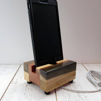 Small iPhone stand, phone dock, wooden phone stand, charging stand, charging dock, simple phone dock, docking station, tech gift. K17