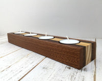 Long tealight holder, modern candle holder, centerpiece tea light holder, Christmas table decor, mahogany walnut, housewarming gift. Q24