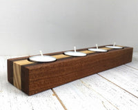 Long tealight holder, modern candle holder, centerpiece tea light holder, Christmas table decor, mahogany walnut, housewarming gift. Q24