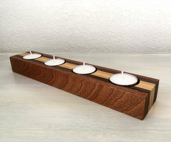 Long tealight holder, modern candle holder, centerpiece tea light holder, Christmas table decor, mahogany walnut, housewarming gift. Q24