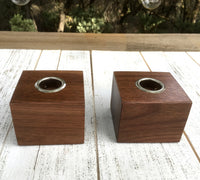 Pure walnut wood taper candle holder set, cube candle holder, Christmas table decor, set of two dinner candle holder, modern decor.  S24