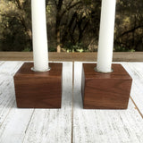 Pure walnut wood taper candle holder set, cube candle holder, Christmas table decor, set of two dinner candle holder, modern decor.  S24