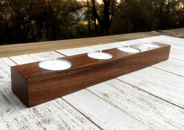 Walnut tealight holder, long candle holder, table centerpiece, modern candle holder, wood tealight candle holder, Christmas decor, gift. A25