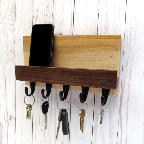 Modern entryway organizer, wood mail and key holder, wall key rack, key hanger, key storage, leash hanger, wooden mail organizer, gift. B20