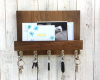 Pure Walnut entryway organizer, walnut mail and key holder, wall key rack, key hanger, key storage, leash hanger, wooden mail organizer. C25