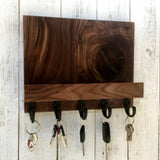 Pure walnut entryway organizer, Modern mail and key holder, wall key rack, key hanger, key storage, leash hanger, housewarming gift. D25