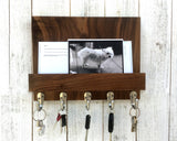 Modern entryway organizer, walnut mail and key holder, wall key rack, key hanger, key storage, leash hanger, wooden mail organizer. E25