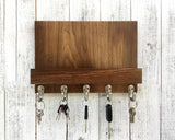 Pure Walnut entryway organizer, walnut mail and key holder, wall key rack, key hanger, key storage, leash hanger, wooden mail organizer. C25