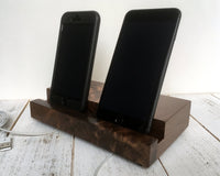 Walnut iPad stand, iPad Pro, iPhone stand, tablet stand, charging stand, docking station, iphone dock, cell phone stand for two.  X24