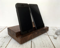 Walnut iPad stand, iPad Pro, iPhone stand, tablet stand, charging stand, docking station, iphone dock, cell phone stand for two.  X24