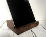 Walnut iPad stand, iPhone stand, tablet stand, docking station, charging station, iPad Pro, iPad Air, iPad dock, ipad mini.  I24