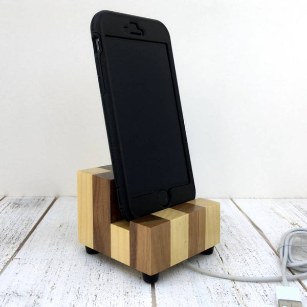 Wood phone stand, universal phone dock, iphone stand, iphone 7, iphone 6s plus, iphone SE, cell phone stand, checkerboard charging stand I11